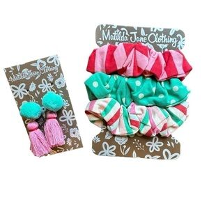 Matilda Jane Neon Pastel Hanging Pom Tastle Earring Hairtie Bundle - New